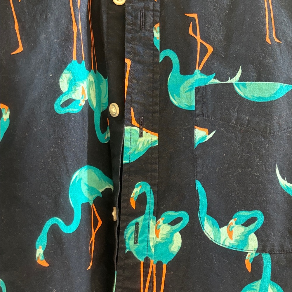 Old Navy Dark Blue Flamingo Print Shirt - Picture 2 of 5